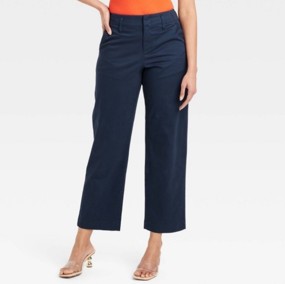 Women's High-Rise Straight Ankle Chino Pants - A New Day Navy 4